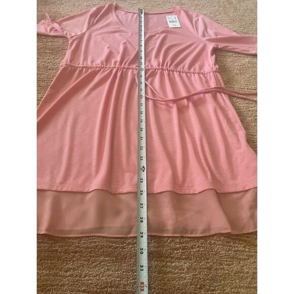 Motherhood Maternity Pink Tunic Top S Scoop Neck Half Sleeve Sheer Hem New - Picture 4 of 7